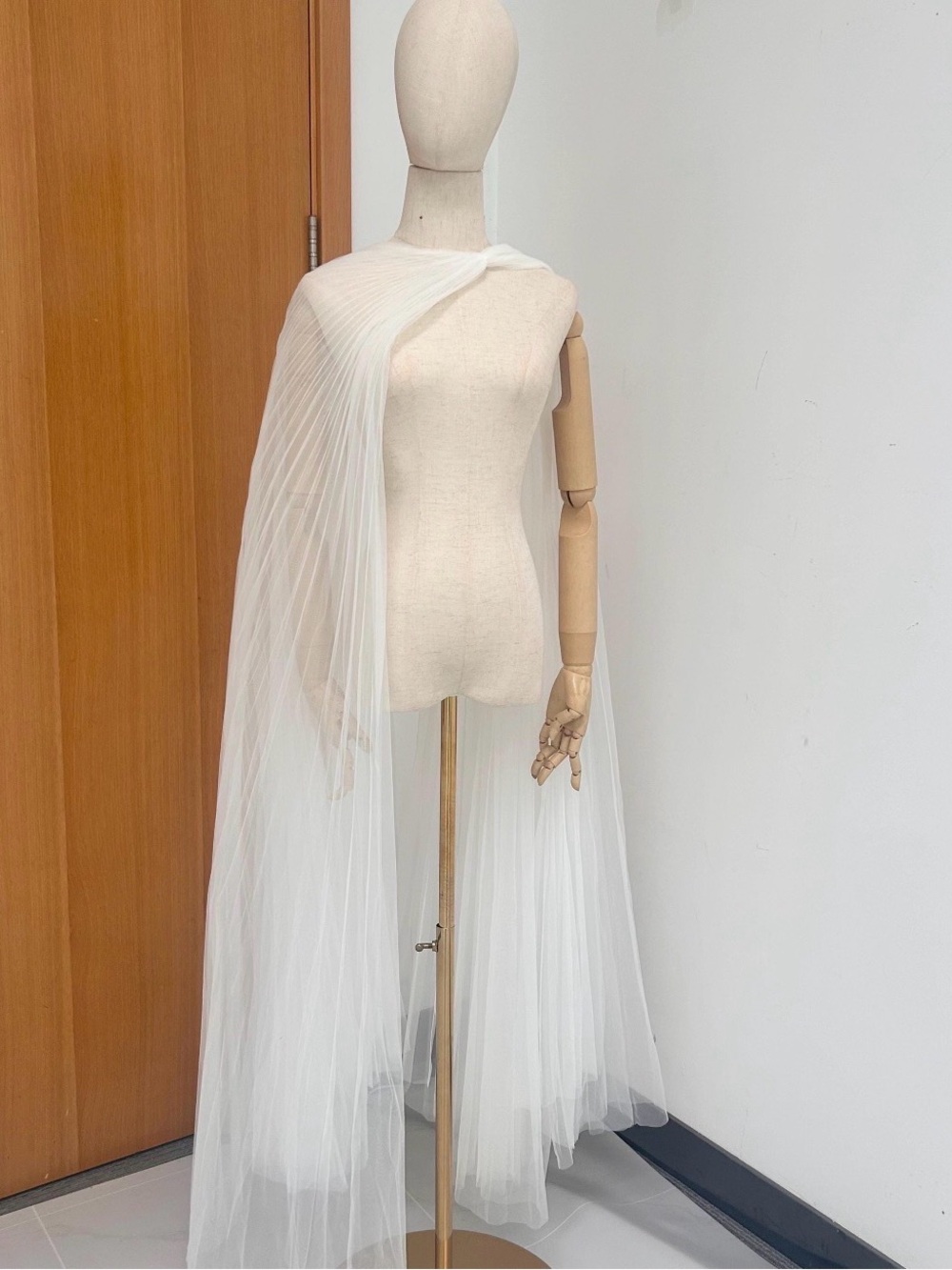 Elegant White Sheer Draped Tulle Dress